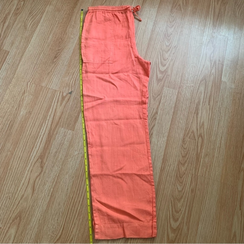 Women's Linen Wide Leg Pants with Drawstring Orange Size S/M Boho Beachy Coastal - Picture 8 of 12